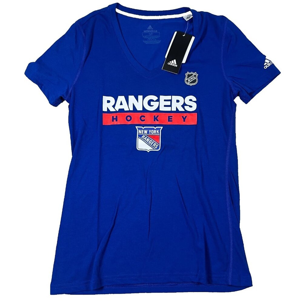 Adidas Womens S Blue New York Rangers NHL Hockey Ultimate 2 Short Sleeve Tee NWT - Picture 1 of 6